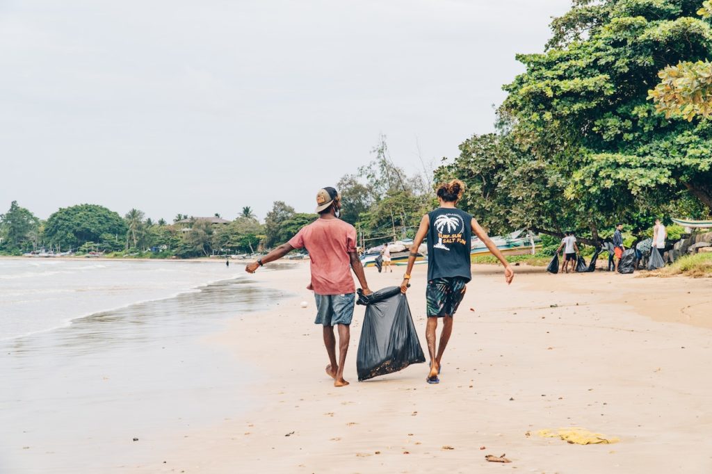 stock image of a beach clean up